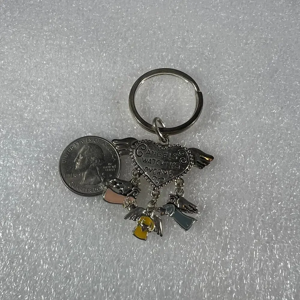 Deadstock Silver Tone Angels Spiritual Guardian Angels Watching Over Me Keychain